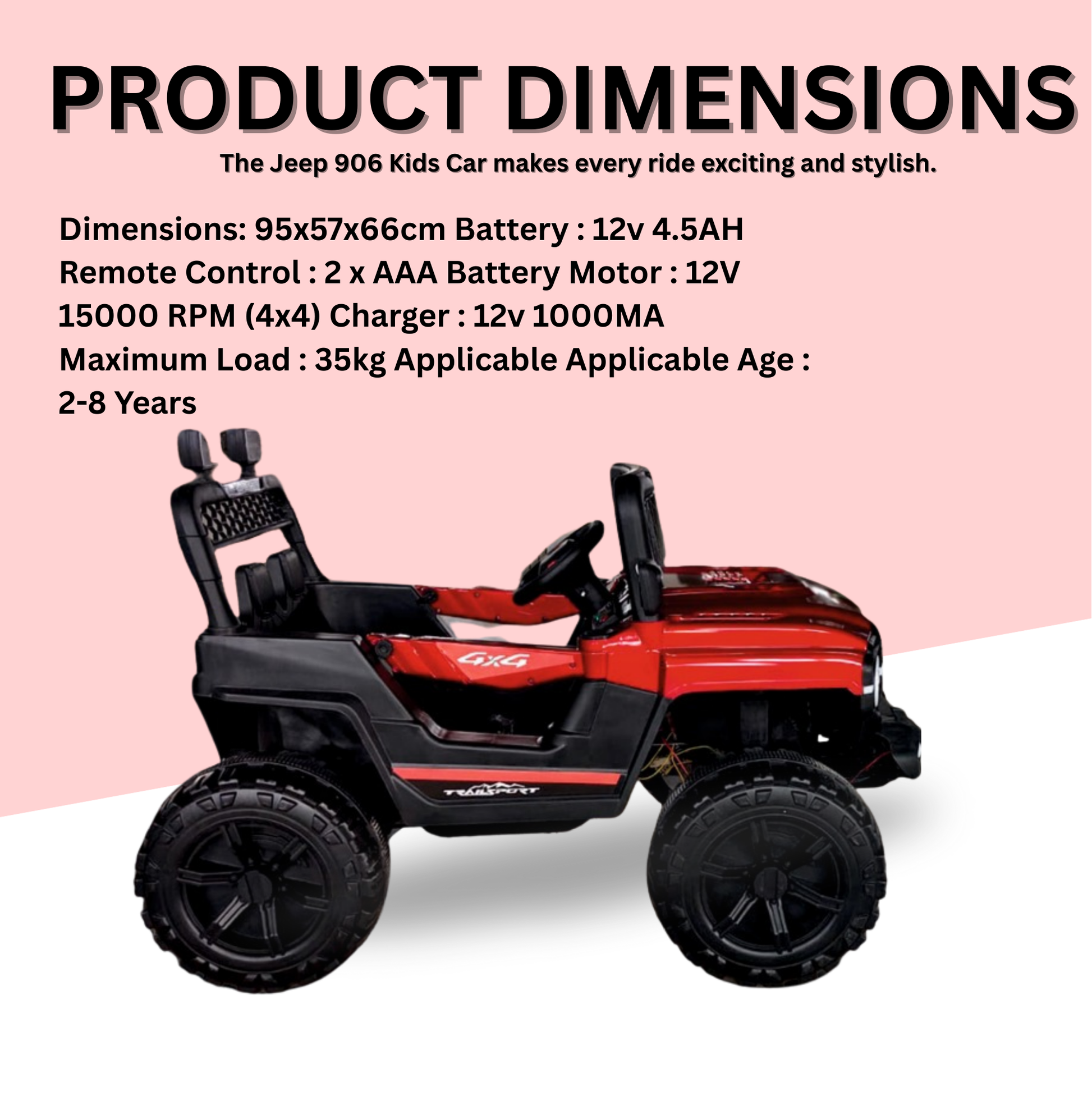 Keppz Kids Electric Ride-On Jeep Car with Remote Control, Rechargeable Battery, LED Lights & Music  2 to 6 Years. - Keppz