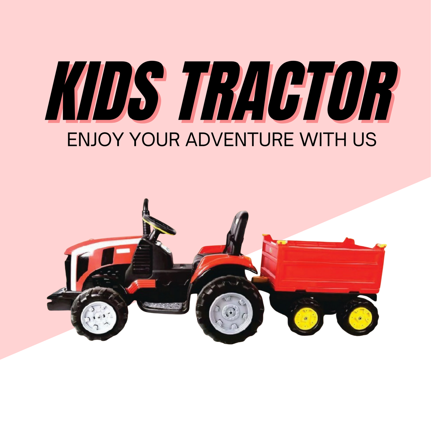 Keppz Kids Ride-On Tractor with Detachable Trailer, Steering Wheel, and Pedal Control. - Keppz