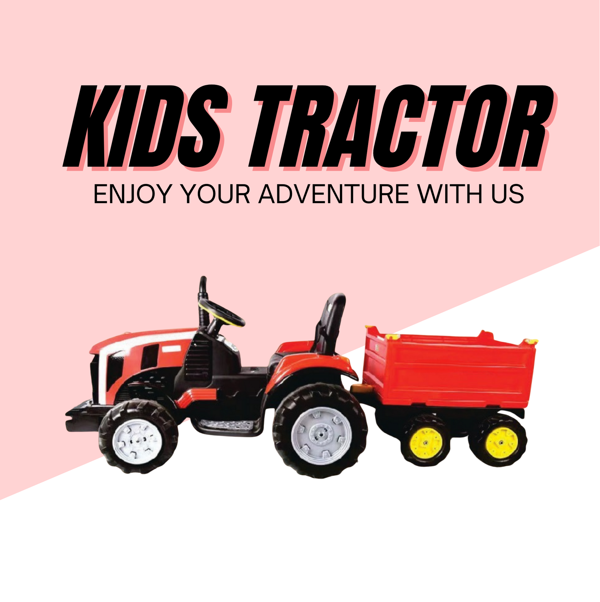 Keppz Kids Ride-On Tractor with Detachable Trailer, Steering Wheel, and Pedal Control. - Keppz