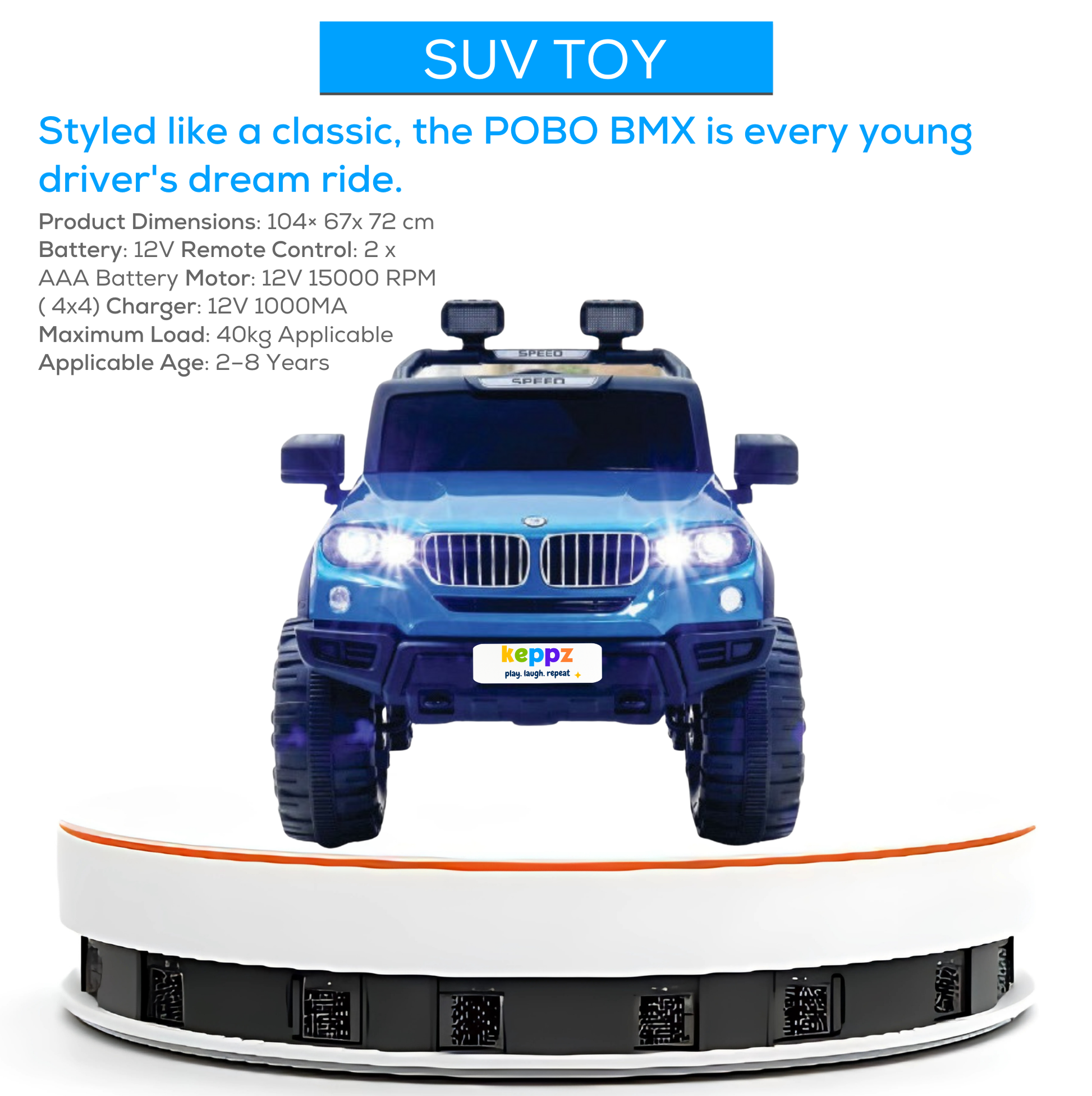 Keppz Battery Operated Ride-On SUV Jeep for Kids with Music, Lights, Remote Control. - Keppz