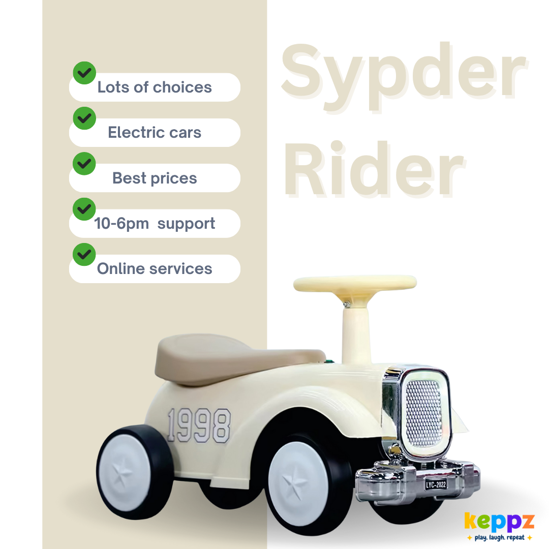 Keppz Vintage Ride-On Push Car for Kids  Classic Cream with Chrome Grille & Smooth Steering. - Keppz