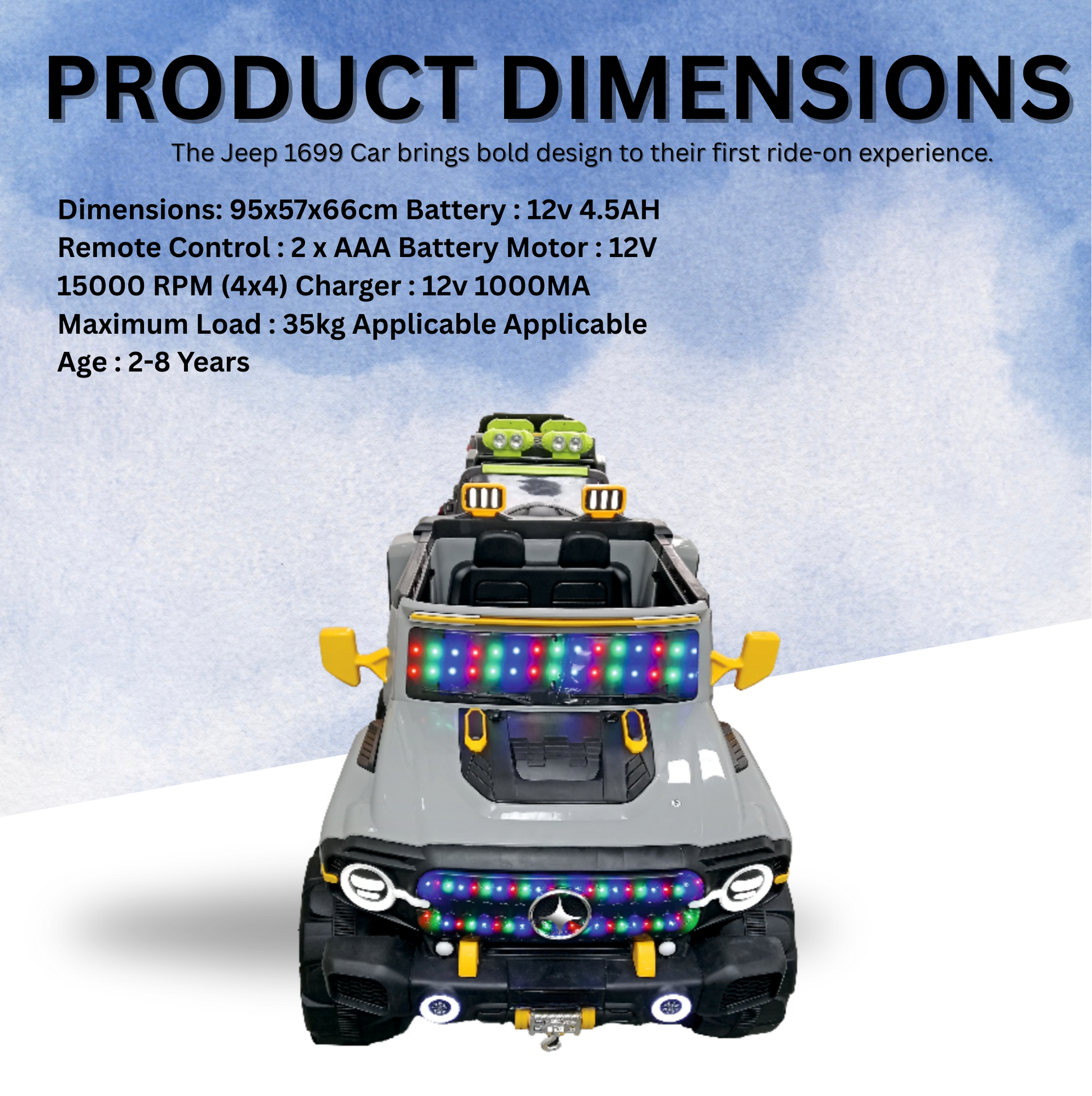 Keppz Kids Electric Ride-On Jeep Car with LED Lights, Music & Remote Control  Dual Seat 12V Battery Powered SUV Toy. - Keppz