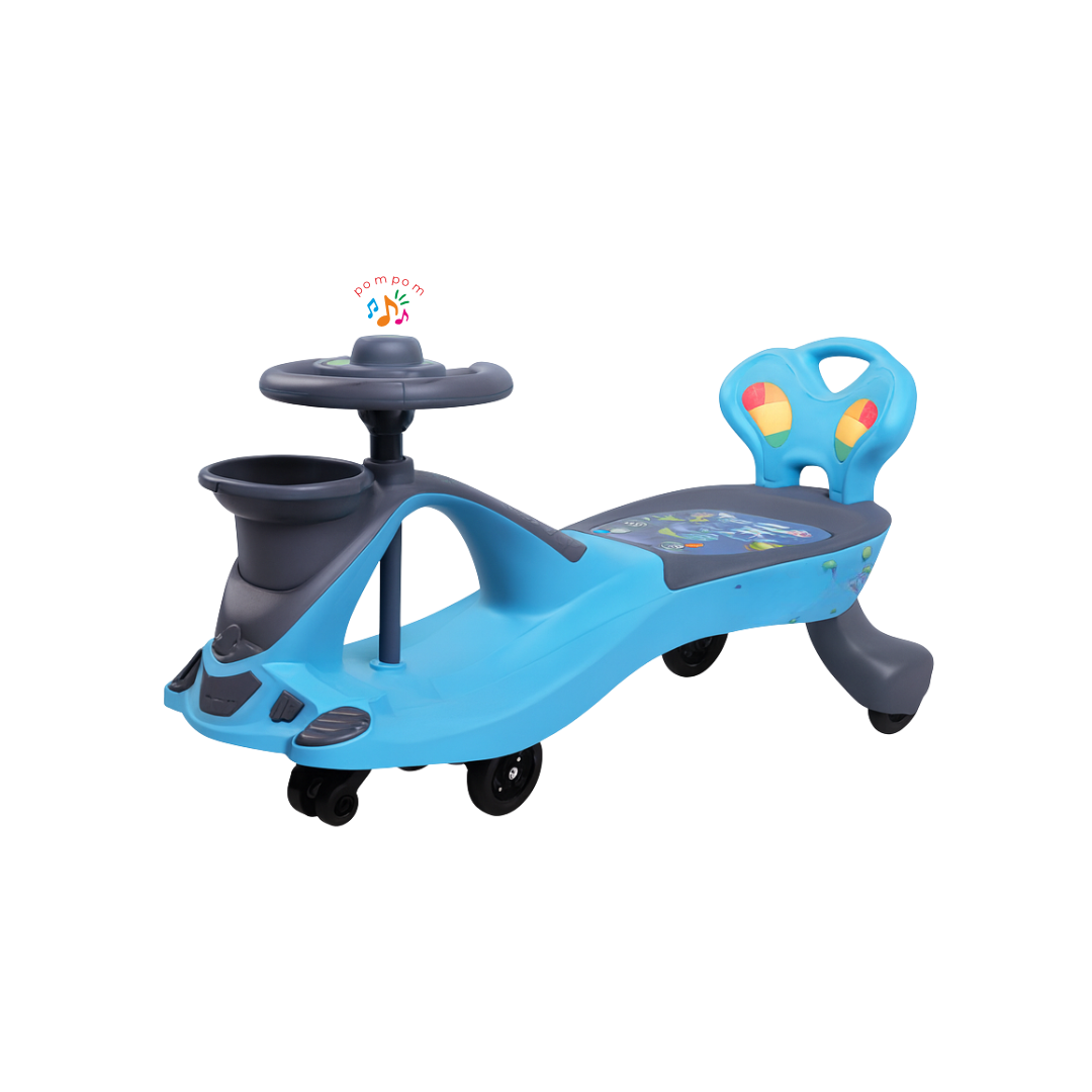 Keppz Musical Twist & Swing Car Ride-On for Kids Push and Pedal-Free Ride with Steering Wheel & Basket. - Keppz