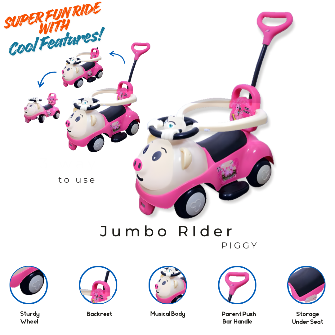 Keppz Piggy Push Ride-On Car for Kids with Handle Foot-to-Floor Car with Safety Guard Rail