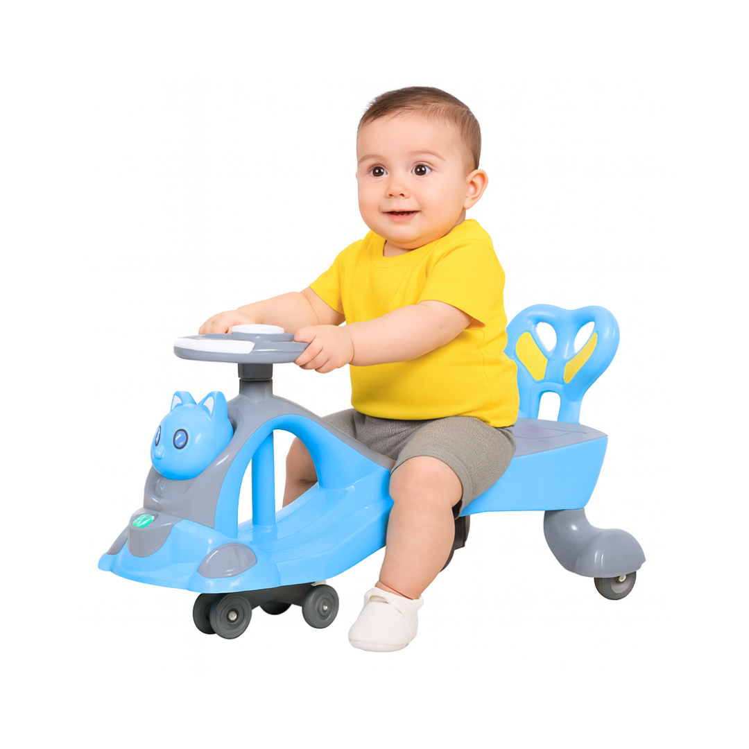 Keppz Kitty Twist & Swing Car Ride-On for Kids Push and Pedal-Free Ride with Steering Wheel. - Keppz