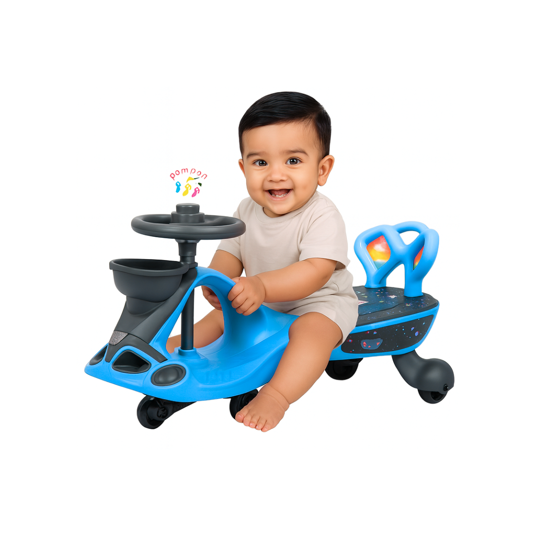 Keppz Musical Twist & Swing Car Ride-On for Kids Push and Pedal-Free Ride with Steering Wheel & Basket. - Keppz