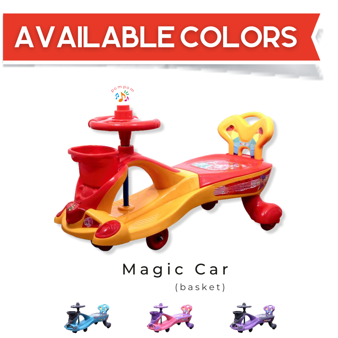 Keppz Musical Twist & Swing Car Ride-On for Kids Push and Pedal-Free Ride with Steering Wheel & Basket.