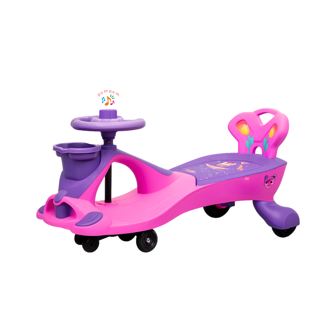 Keppz Musical Twist & Swing Car Ride-On for Kids Push and Pedal-Free Ride with Steering Wheel & Basket. - Keppz