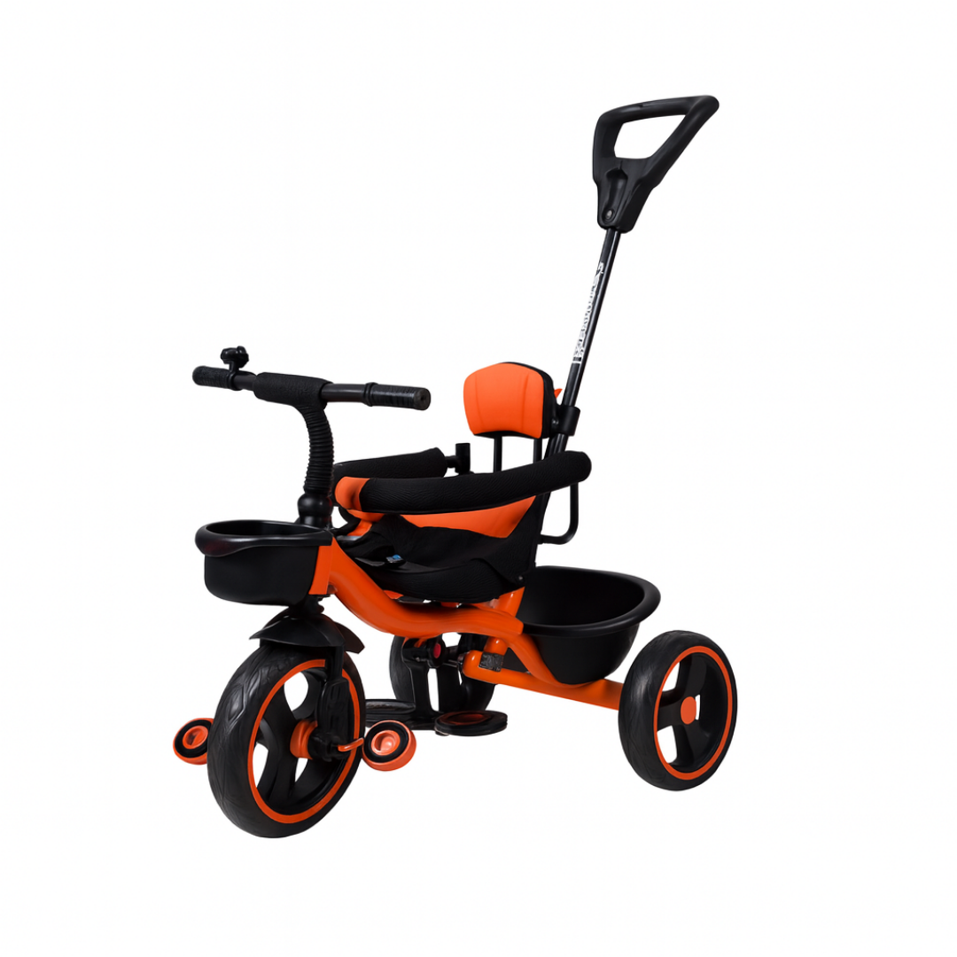 Keppz Cushioned Kids Tricycle with Backrest & Push Handle Baby Trike for 1.5 Years with Storage Basket & Safety Belt - Keppz