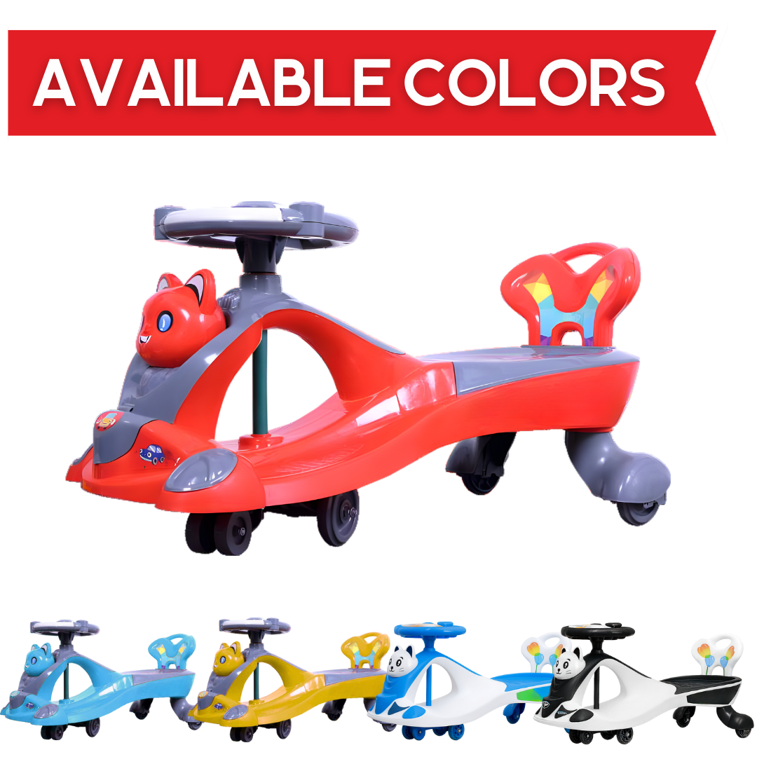 Keppz Kitty Swing Car Ride-On for Kids Push and Pedal-Free Ride with Steering Wheel.