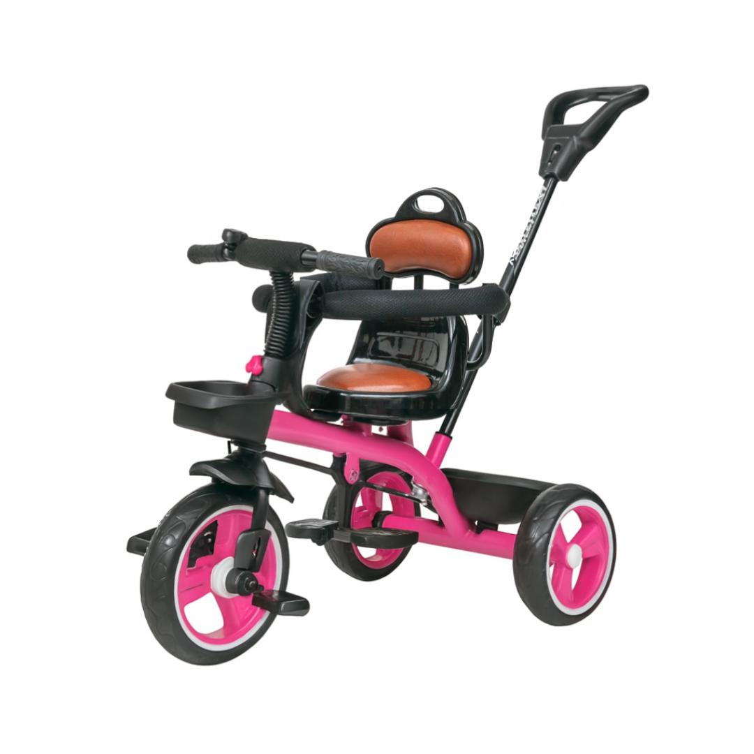 Keppz Baby Tricycle with Push Handle, Leather Seat, Safety Backrest, and Storage Basket  Beige - Keppz