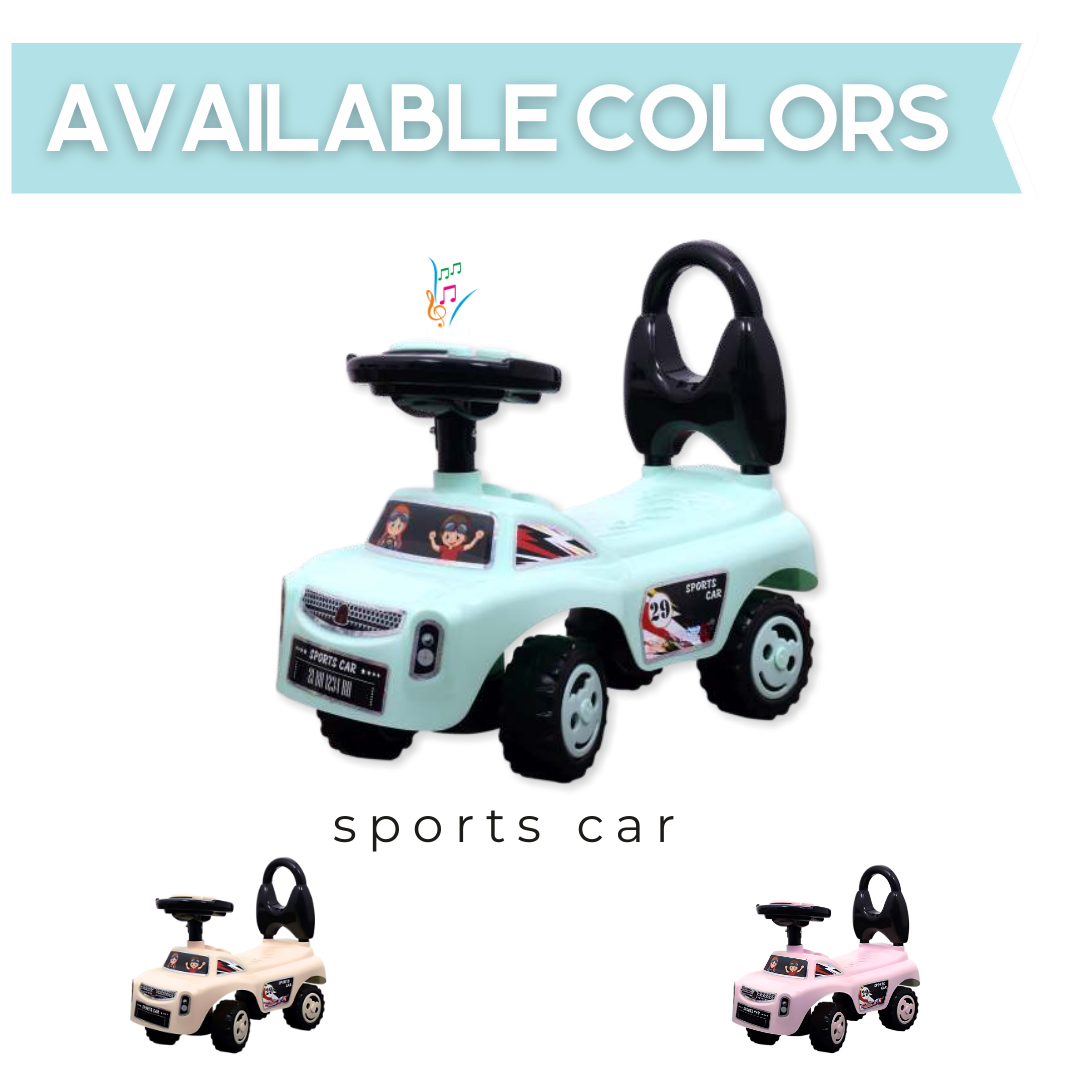 Keppz Musical Push Ride-On Sports Car for Kids  Mint Green & Black Foot-to-Floor Car with Steering Wheel & Backrest