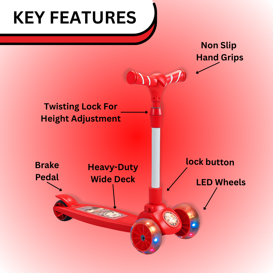 Keppz 3-Wheel Kick Scooter for Kids with Adjustable Handle & LED Wheels. - Keppz