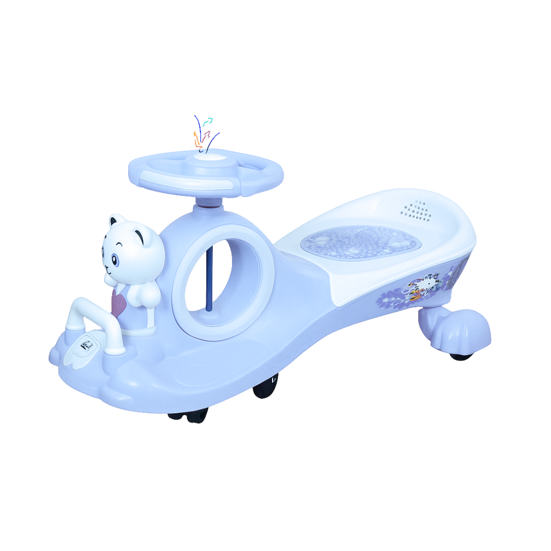 Keppz Musical Twist & Swing Car Ride-On for Kids Push and Pedal-Free Ride with Steering Wheel.