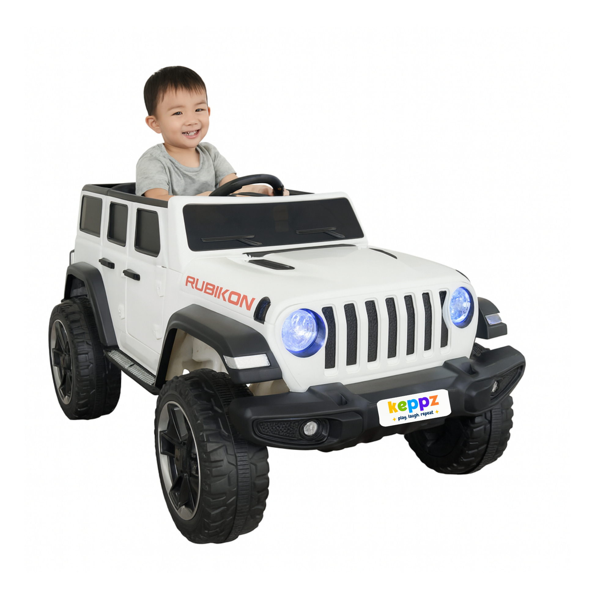 Keppz Battery Operated Jeep Style Ride-On Car with Double Doors, Remote Control & Music. - Keppz