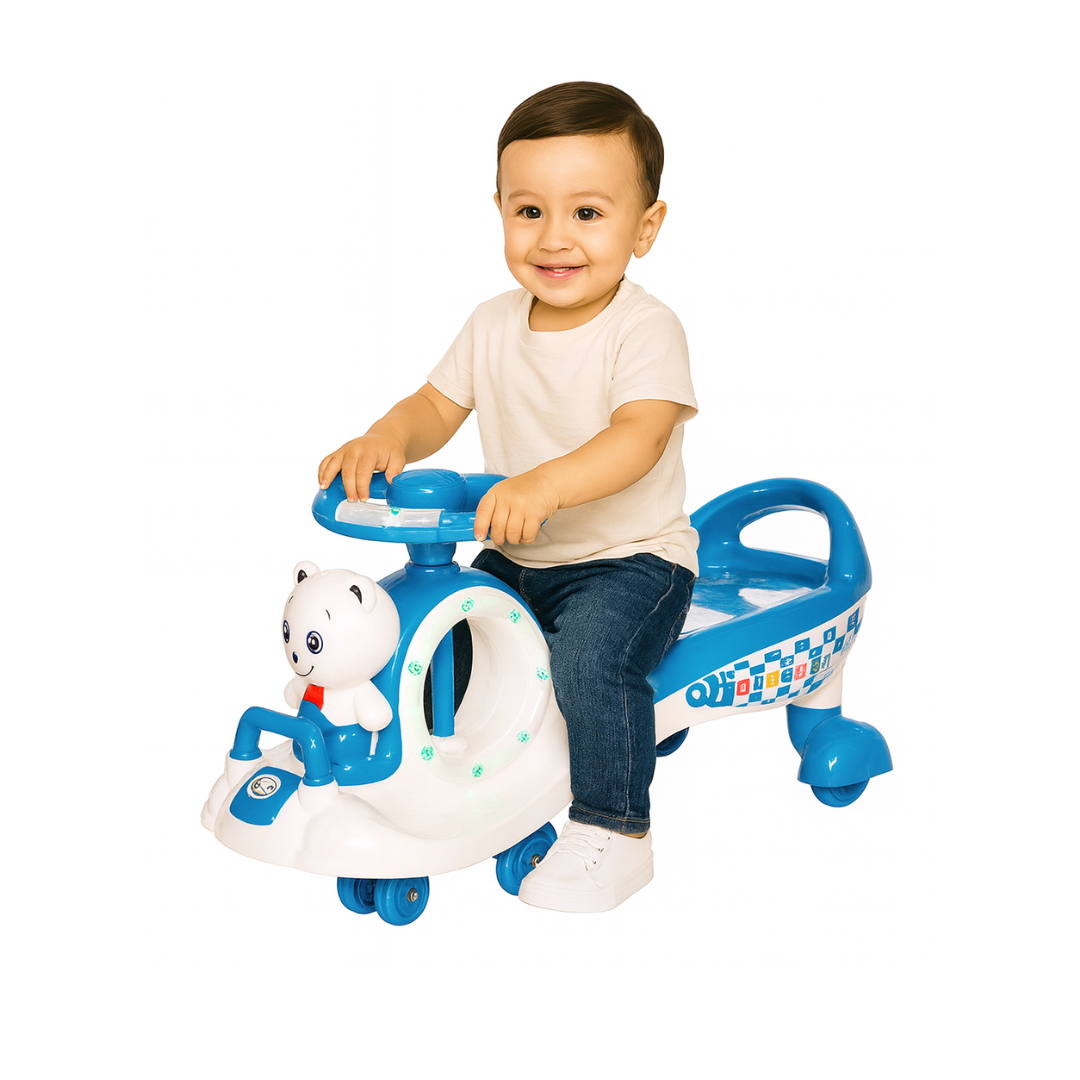 Keppz Musical Twist & Swing Car Ride-On for Kids Push and Pedal-Free Ride with Steering Wheel. - Keppz