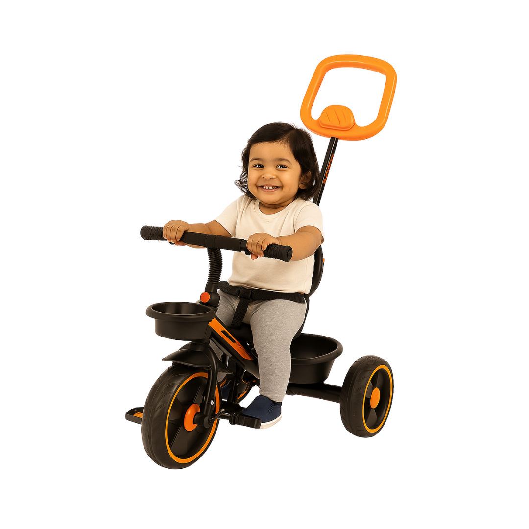 Keppz Kids Tricycle with Parental Control Handle  Foldable Baby Trike for 1.5 Years, with Storage Basket & Safety Belt. - Keppz