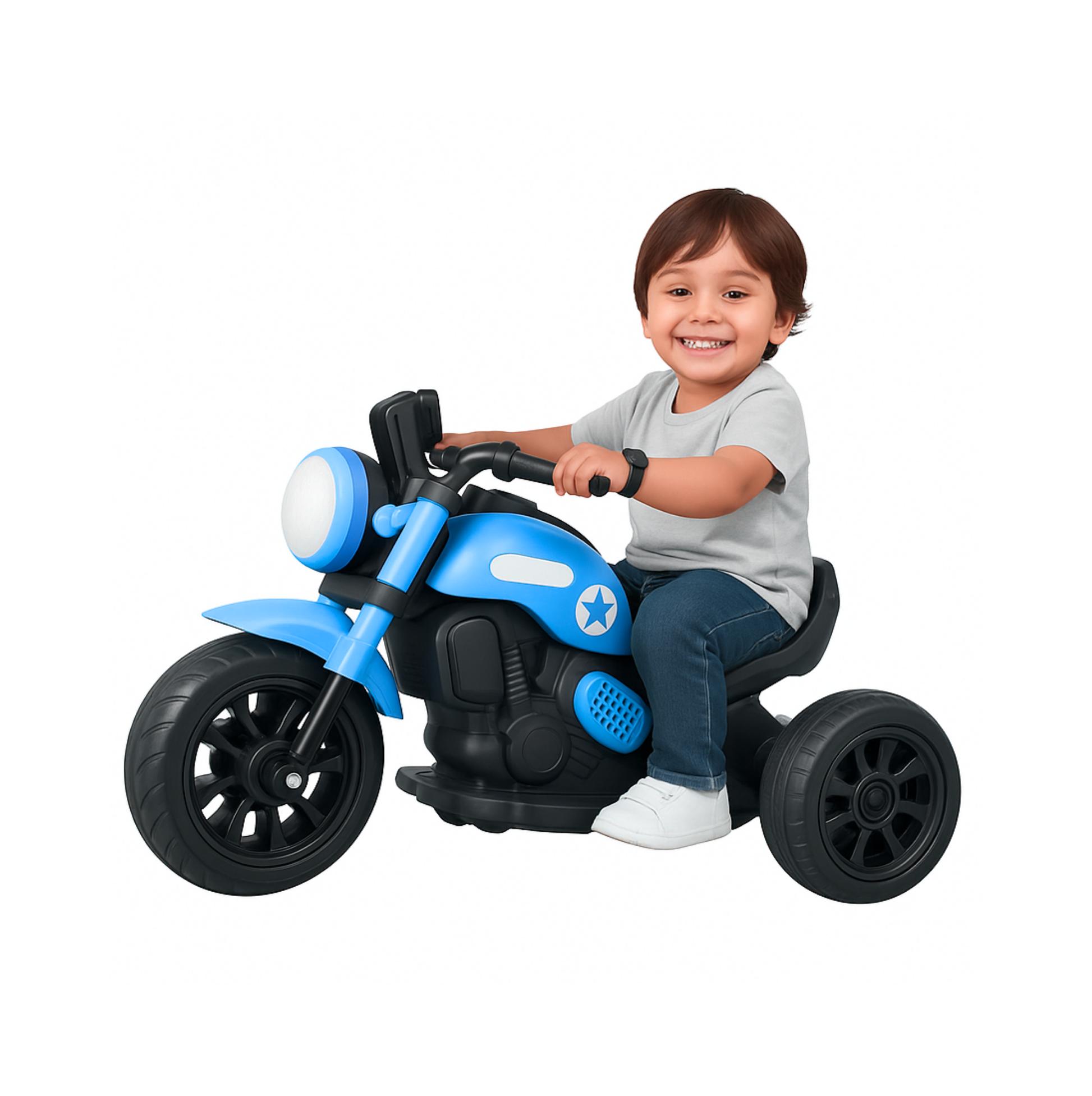 Keppz Yellow Battery Operated Ride-On Bike for Kids  With Headlight, Music & 3-Wheel Support. - Keppz
