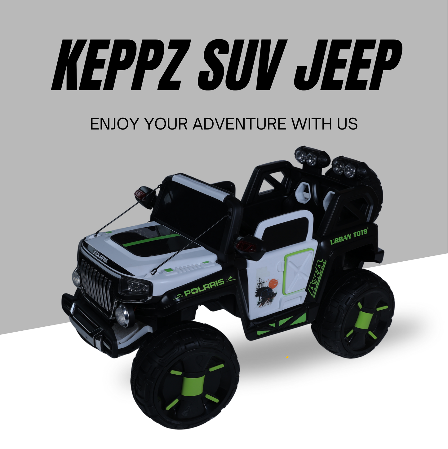 Keppz Polaris 4x4 Kids Ride-On Jeep with LED Lights, Music, and Rechargeable Battery. - Keppz