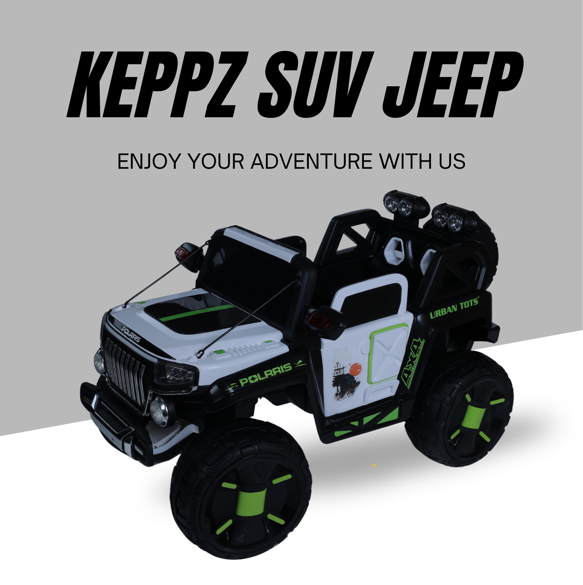 Keppz Polaris 4x4 Kids Ride-On Jeep with LED Lights, Music, and Rechargeable Battery. - Keppz