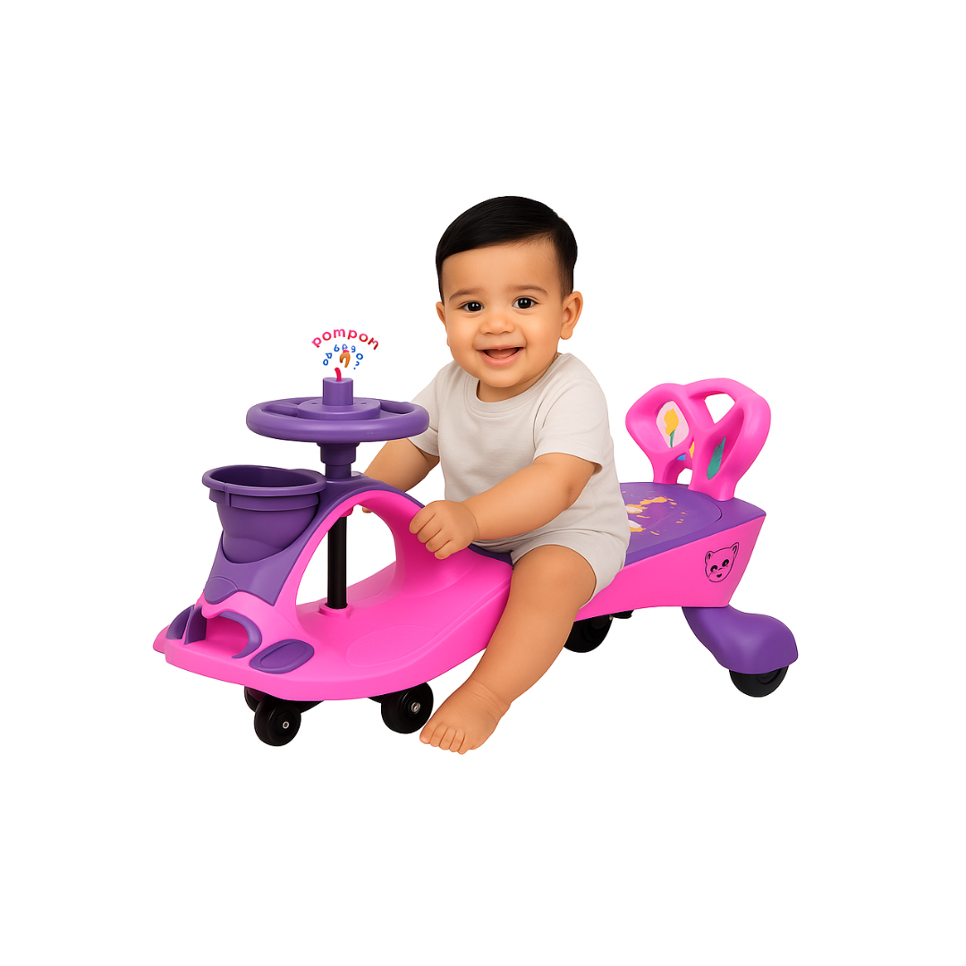 Keppz Musical Twist & Swing Car Ride-On for Kids Push and Pedal-Free Ride with Steering Wheel & Basket. - Keppz