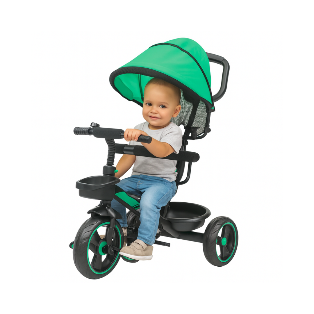 Keppz 4-in-1 Baby Tricycle with Canopy, Push Handle, Safety Harness, and Storage Basket. - Keppz