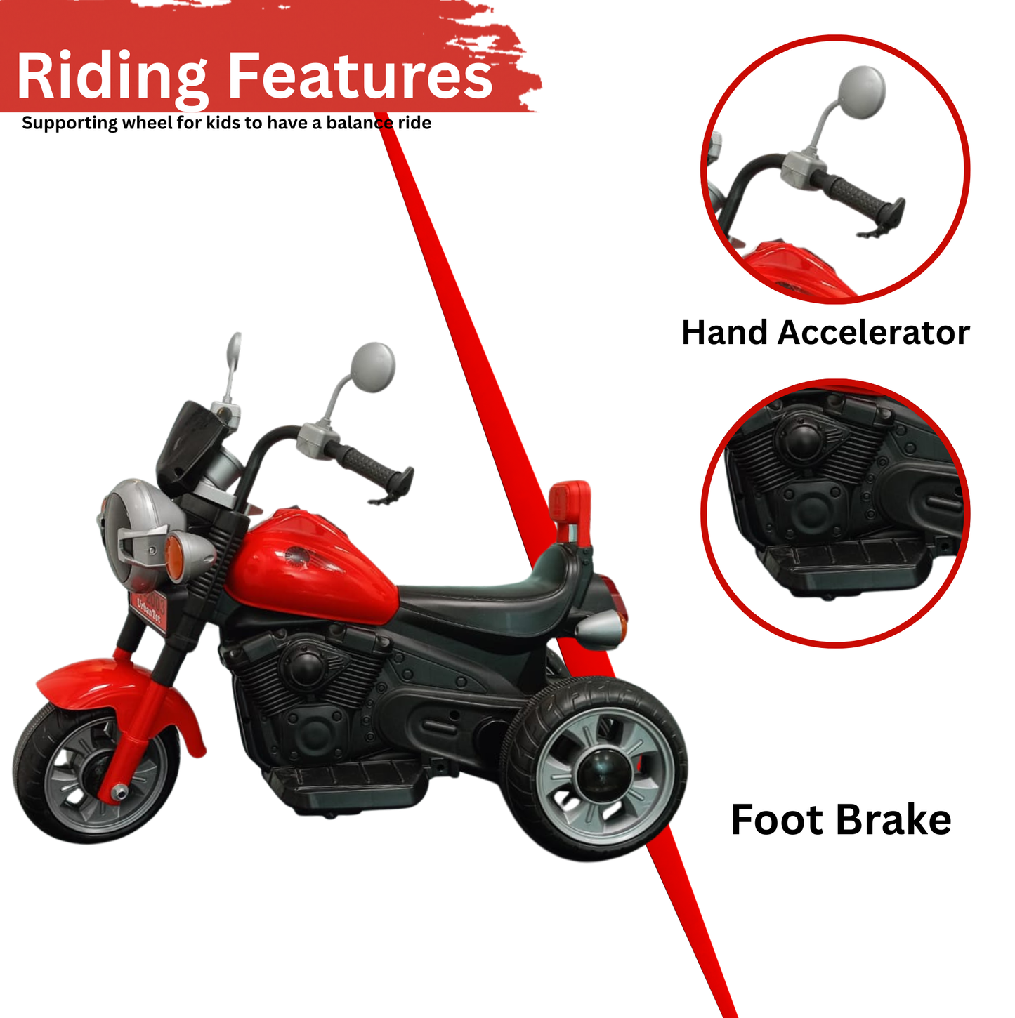 Keppz Electric Cartoon Ride-On Bike Red – Kids Toy with Music & Lights