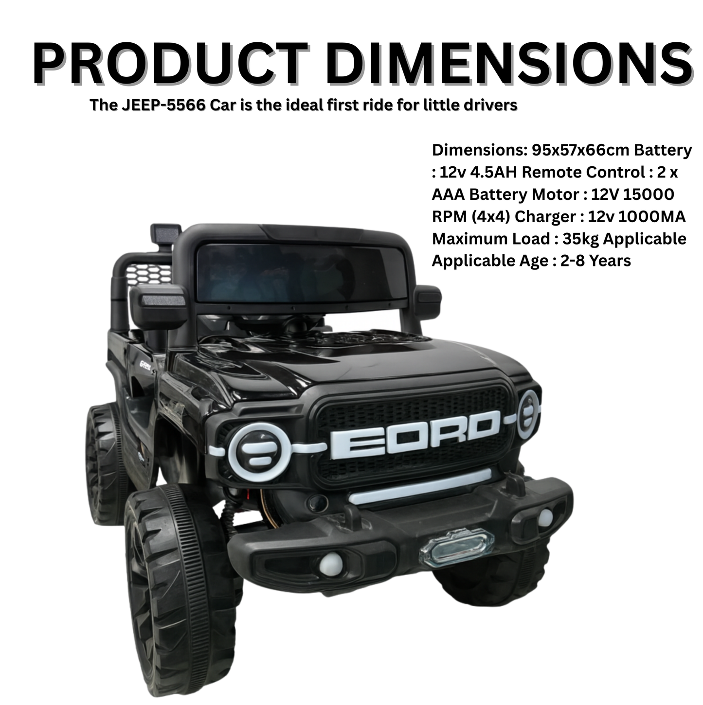 Keppz Red EORD Electric Ride-On Jeep for Kids  Dual Motor, LED Lights, Music System. - Keppz