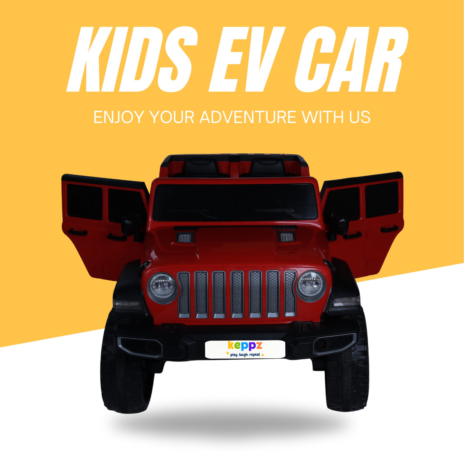 Keppz Battery Operated Jeep Style Ride-On Car with Double Doors, Remote Control & Music. - Keppz