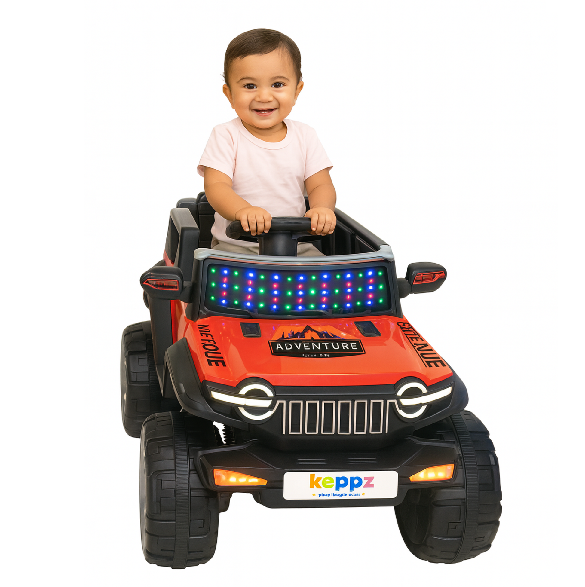 Keppz Kids Electric Ride-On Jeep  Red, 4-Wheel Off-Road Design - Keppz