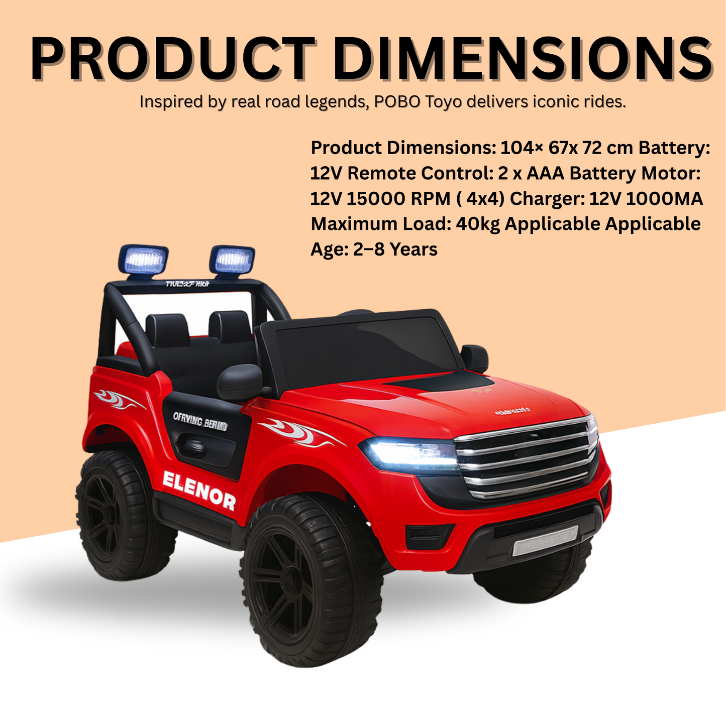 Keppz Kids Electric Ride-On Jeep  12V Battery Powered with Dual Seats & LED Lights. - Keppz