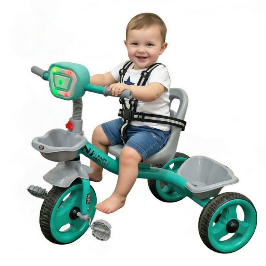 Keppz Baby Tricycle with LED Handle, Safety Belt, Storage Baskets & Pedals.