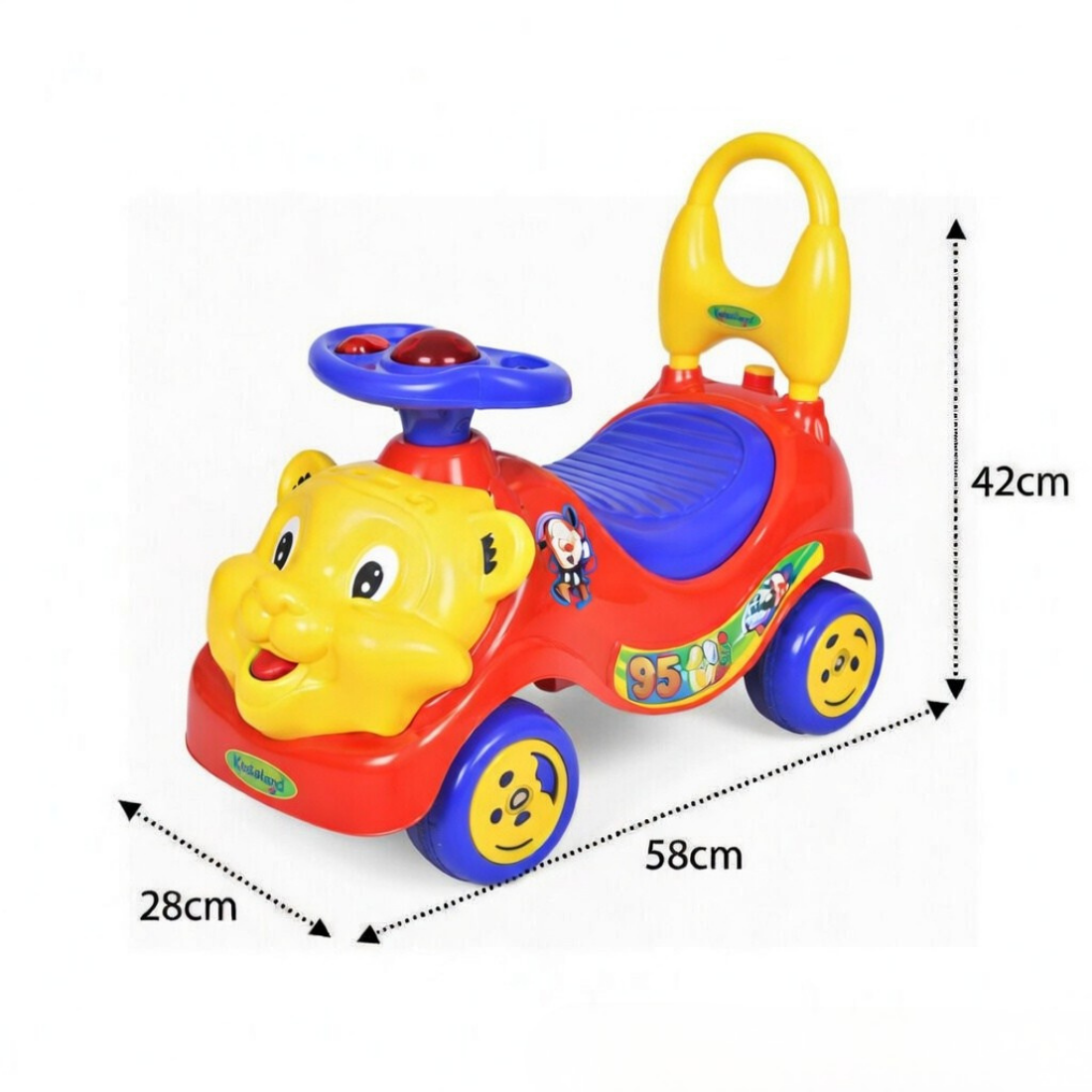 Keppz Kids Ride-On Push Car with Steering Wheel, Music & Backrest Handle.