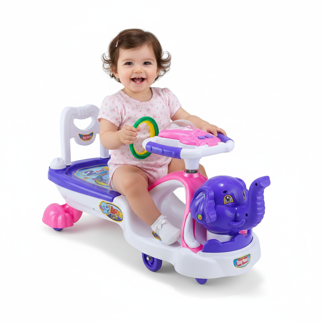 Keppz Elephant 2-in-1 Ride-On Push Car with Ring Game & Steering Wheel.