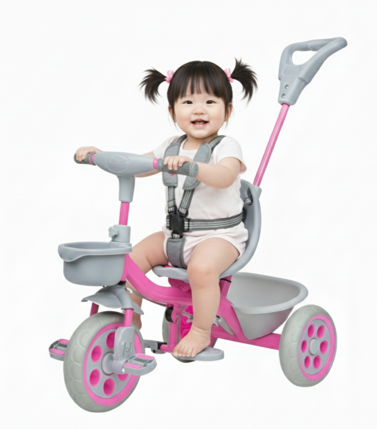 Keppz Compact Kids Tricycle with Push Handle & Seat Belt  Lightweight Baby Trike for 1.5 Years with Storage Basket.
