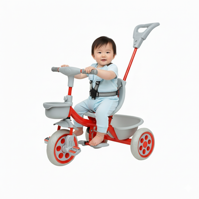 Keppz Compact Kids Tricycle with Push Handle & Seat Belt  Lightweight Baby Trike for 1.5 Years with Storage Basket.