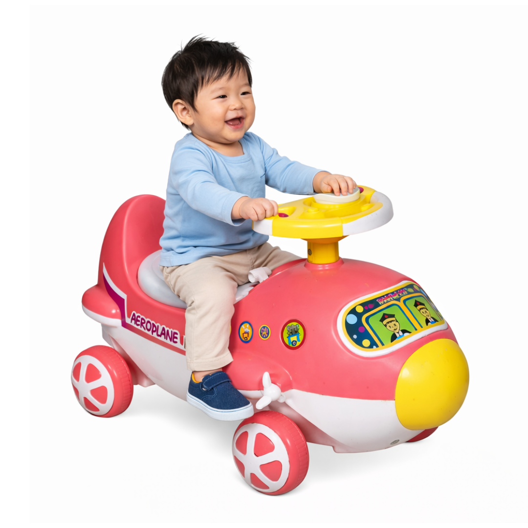 Keppz Aeroplane Ride-On Push Toy for Kids with Steering Wheel & Comfortable Seat.