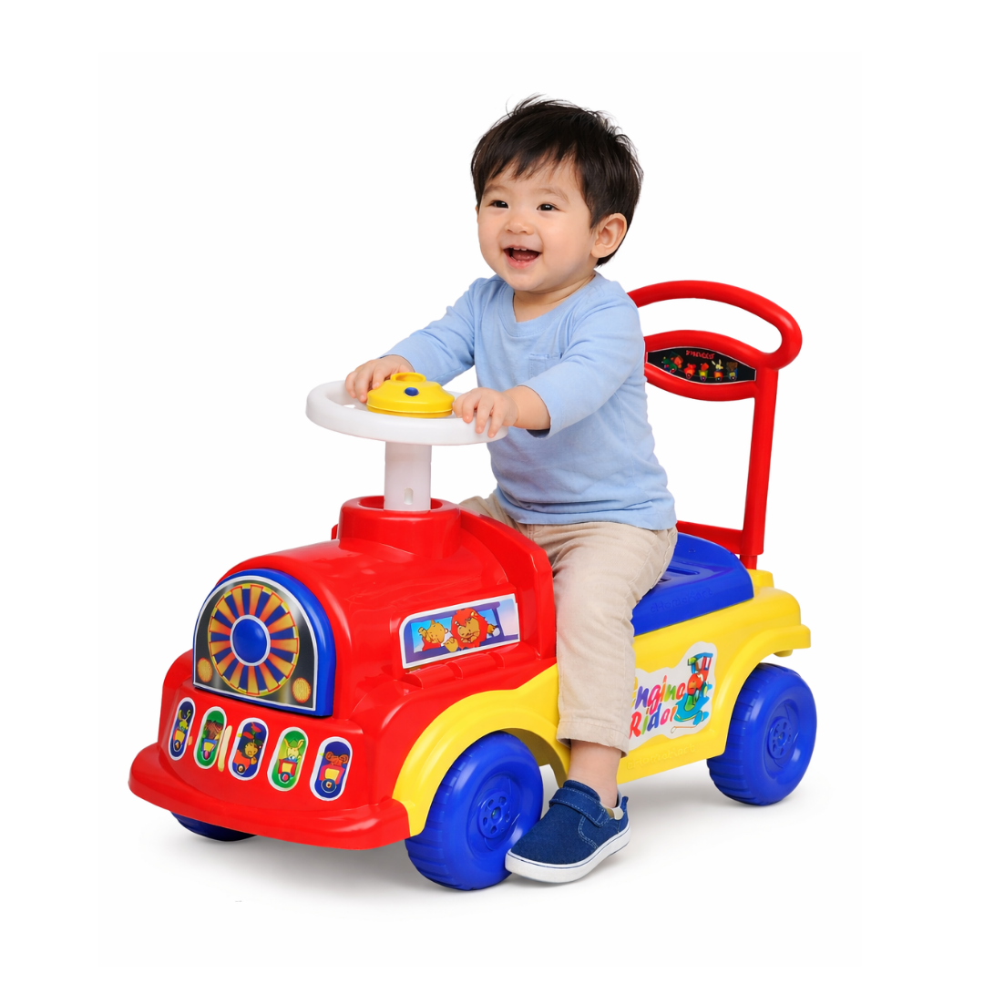 Keppz Kids Engine Ride-On Toy with Steering Wheel, Music & Backrest Handle.