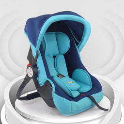 Blue and navy car seat on a white background