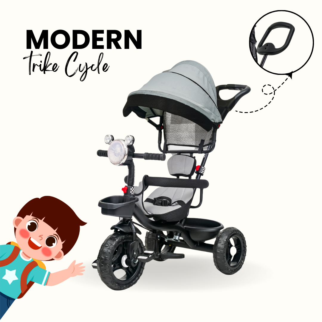 Keppz 4-in-1 Baby Tricycle with Headlight, Canopy, Safety Harness, and Push Handle.