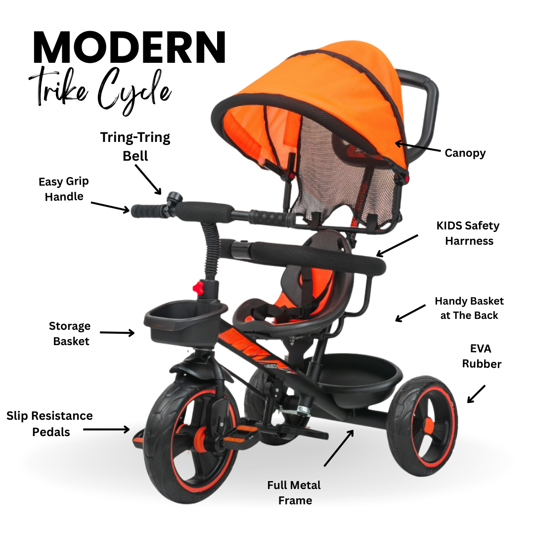 Keppz 4-in-1 Baby Tricycle with Canopy, Push Handle, Safety Harness, and Storage Basket. - Keppz