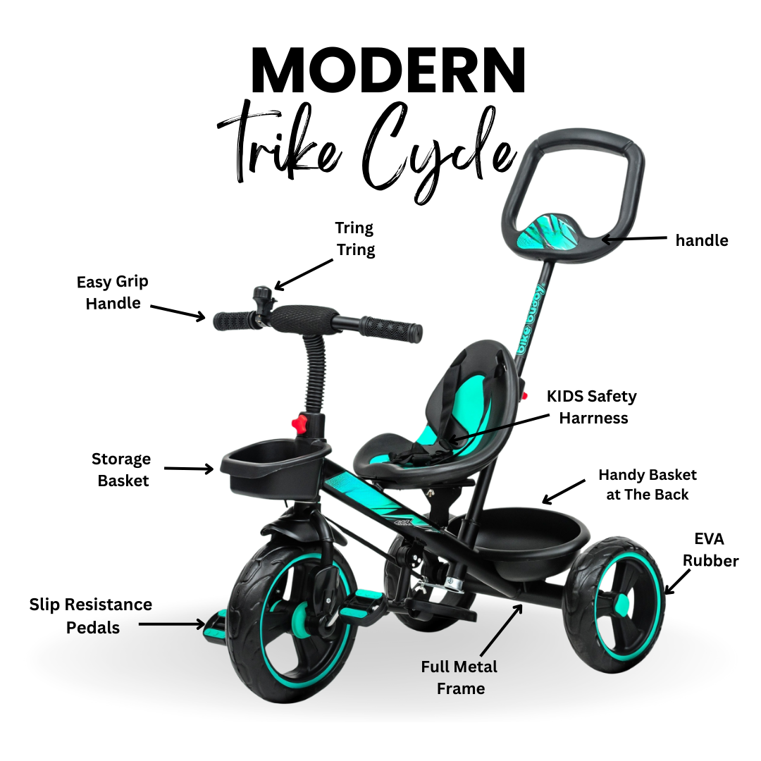 Keppz Kids Tricycle with Parental Control Handle  Foldable Baby Trike for 1.5 Years, with Storage Basket & Safety Belt. - Keppz