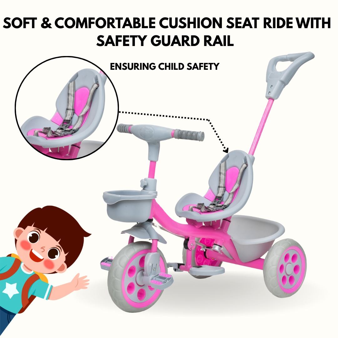 Keppz Compact Kids Tricycle with Push Handle & Seat Belt  Lightweight Baby Trike for 1.5 Years with Storage Basket. - Keppz