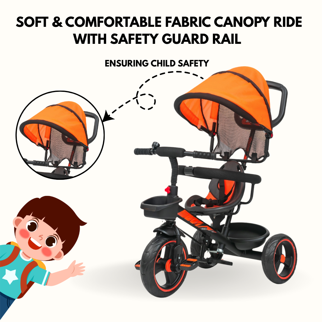Keppz 4-in-1 Baby Tricycle with Canopy, Push Handle, Safety Harness, and Storage Basket. - Keppz