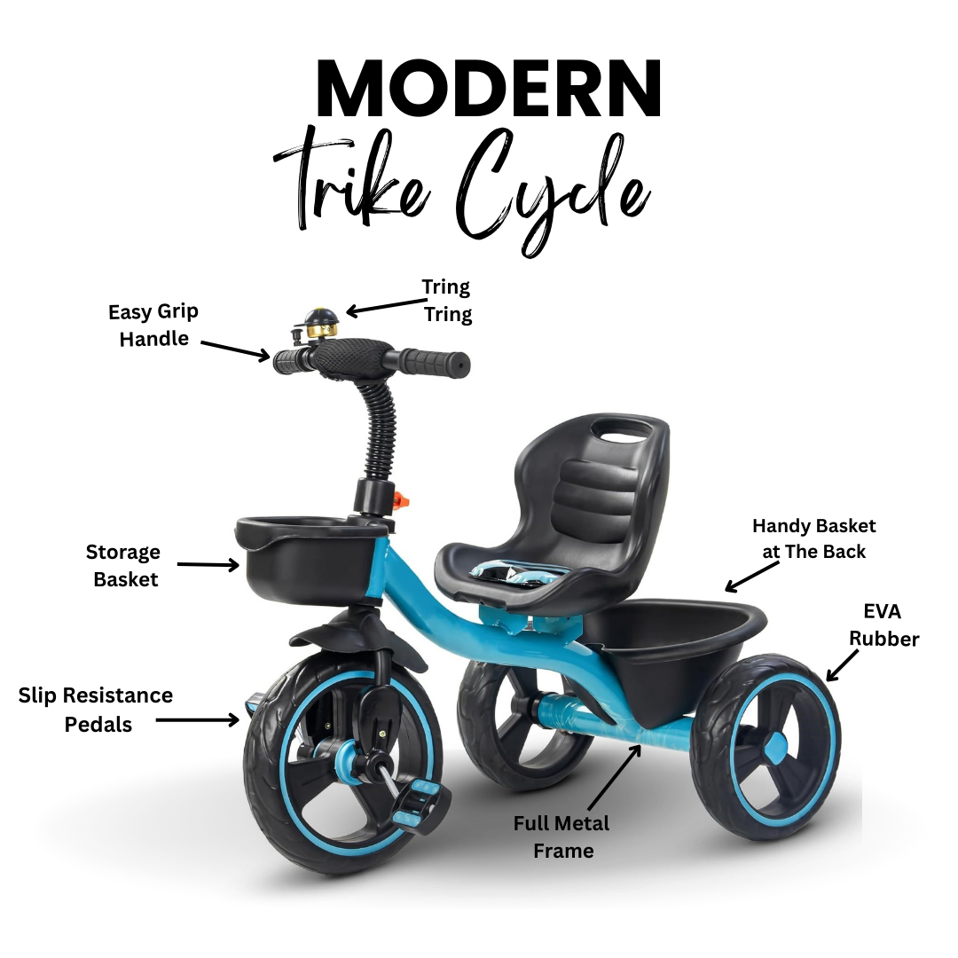Keppz Kids Pedal Tricycle with Bell, Ergonomic Seat, and Rear Storage Basket. - Keppz