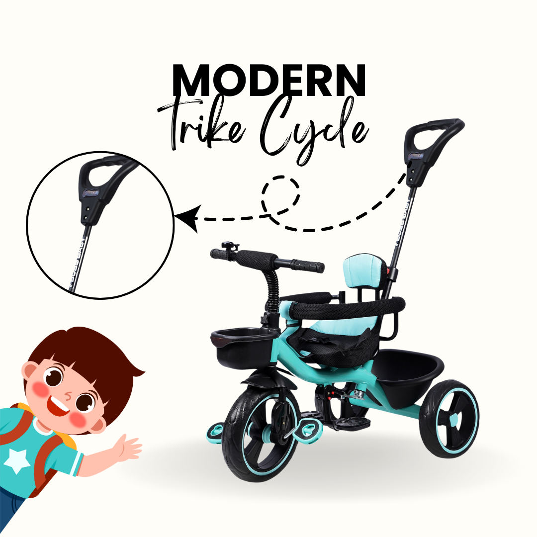 Keppz Cushioned Kids Tricycle with Backrest & Push Handle Baby Trike for 1.5 Years with Storage Basket & Safety Belt - Keppz