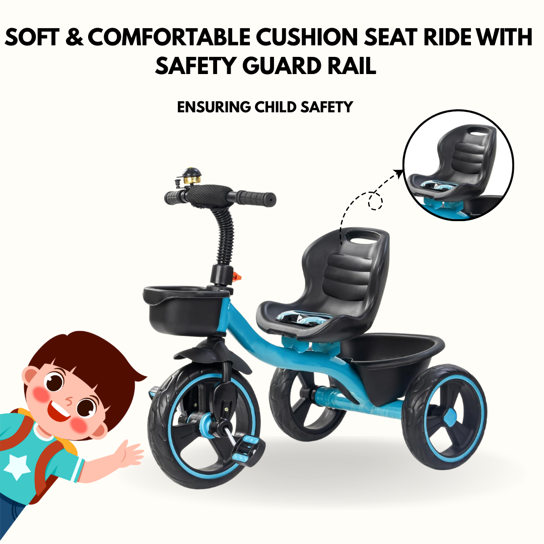 Keppz Kids Pedal Tricycle with Bell, Ergonomic Seat, and Rear Storage Basket. - Keppz