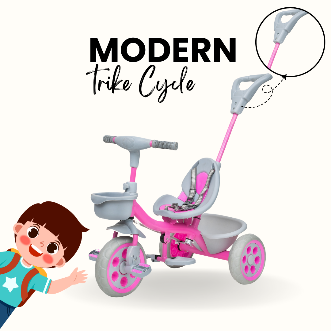 Keppz Compact Kids Tricycle with Push Handle & Seat Belt  Lightweight Baby Trike for 1.5 Years with Storage Basket. - Keppz