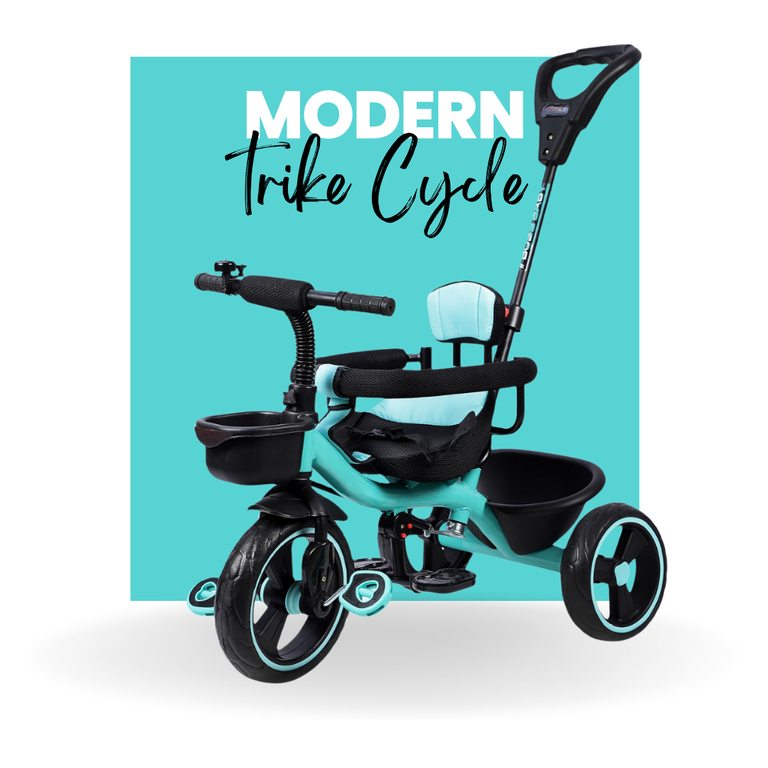 Keppz Cushioned Kids Tricycle with Backrest & Push Handle Baby Trike for 1.5 Years with Storage Basket & Safety Belt - Keppz