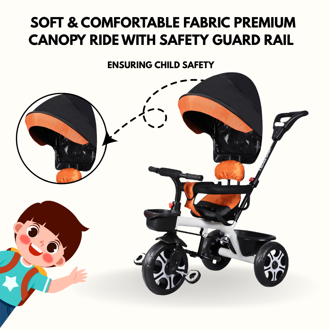 Keppz 3-in-1 Luxury Baby Trike with Canopy, Red & Black Tricycle - Keppz